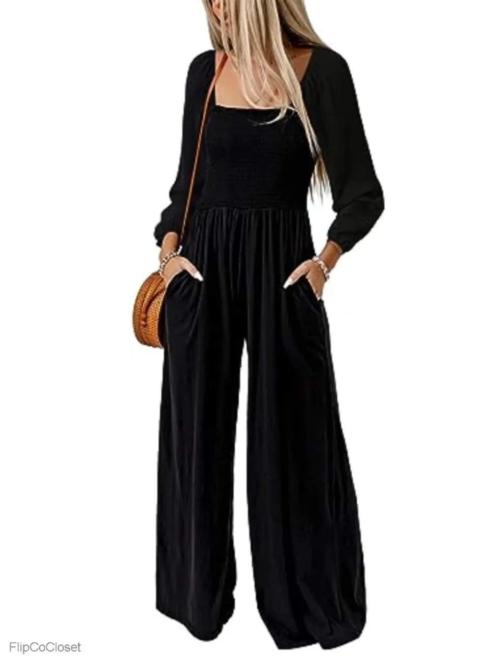 Womens Jumpsuit One Piece Long Sleeve Wide Leg Casual Romper